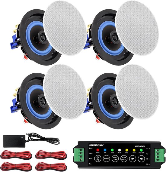 STUDIOFINIX 4 Inch 320 Watt 2 Way Bluetooth Ceiling Speakers Package for Home Theater System, Living Room, Office - ShopVlot