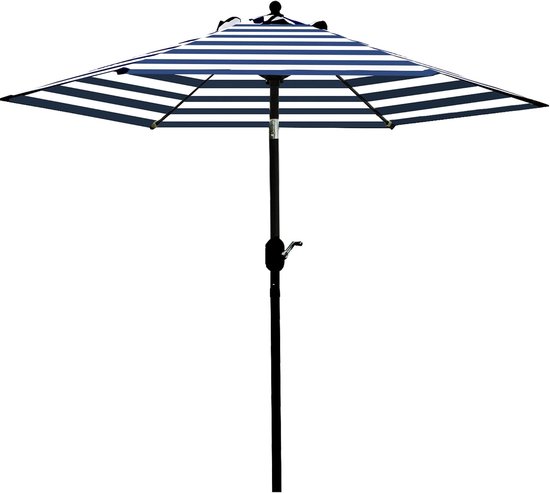 Sunnyglade 7,5 'Patio Paraplu Outdoor Tafel Markt Paraplu Met Drukknop Kantel/Kraan, 6 Ribs (Blauw en Wit)
