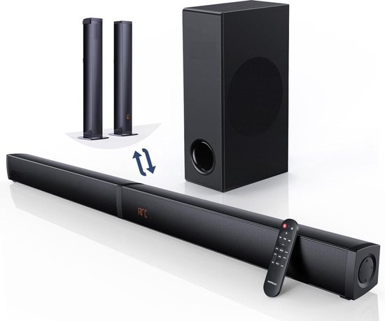 Surround set - 180W Soundbar 2-in-1 afneembare soundbar voor tv 2.1-kanaals soundbar met subwoofer 5 EQ-modi Hoge - en basaanpassing (ARC-kabel) Optisch/BT 5.0/AUX, 12L diepe bas voor thuisbioscoop - 37 inch van Merkloos