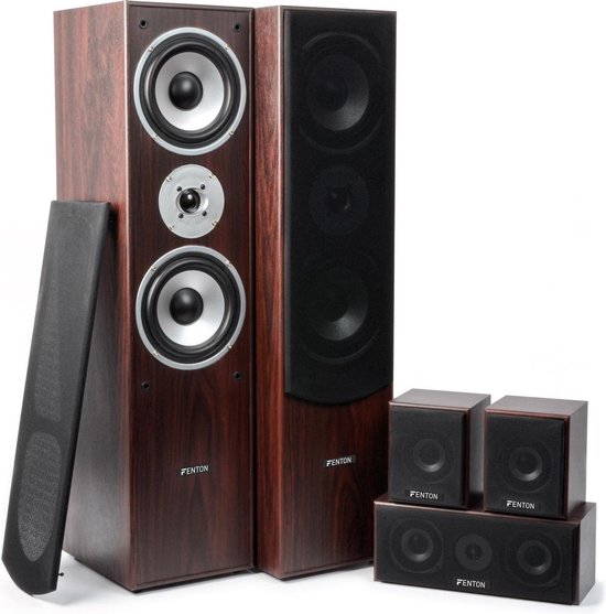 Surround set home cinema 5.0 - Fenton 1150 Watt - Complete set met 5 speakers - Walnoot van Fenton
