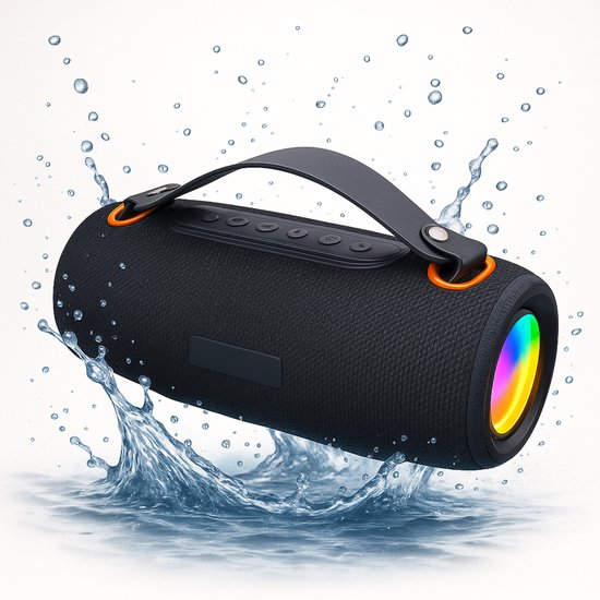 SyncGear Bluetooth Speaker 30W – Draagbare Draadloze Speaker met RGB Lichtshow - FM Radio - IPX6 Waterdicht - Kleur: Zwart van SyncGear