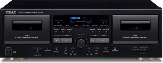 TEAC W-1200 - Dubbele cassettedeck voor opnemen/afspelen op beide decks en Digitale USB-uitgang, Zwart