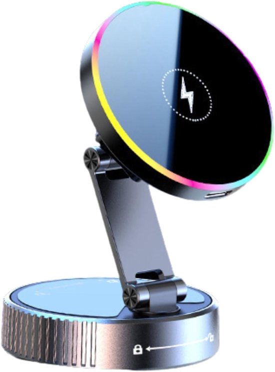 telefoonhouder voor in de auto met oplaadfunctie, 15 W draadloze Quick Charge-oplader, opvouwbare draadloze oplader, sterke N56-magneten, 360° draaibaar, voor ventilatie/dashboard
