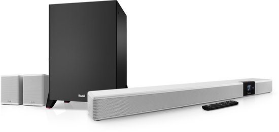 Teufel CINEBAR 22 Power Edition - 7.1 Dolby Atmos-soundbar met draadloze krachtigere subwoofer en sprekers, 8 luidsprekers, thuisbioscoopsysteem, HDMI 3D ARC CEC, 4K-doorvoer, aanraakscherm van Merkloos
