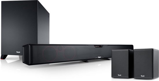 Teufel CINEBAR PRO Surround 4.1-Set - High end soundbar - Virtuele surround sound - 1 HDMI-uit - 4 x HDMI in - Draadloze XL subwoofer en actieve rearspeakers - Bluetooth - zwart van Teufel