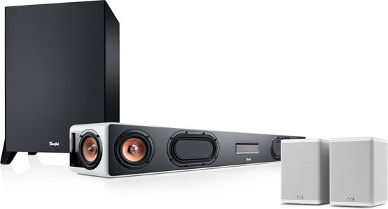 Teufel CINEBAR ULTIMA Surround Power Edition 4.1-Set - Soundbar met 6 high performance drivers - Draadloze subwoofer en rearspeakers - wit van Merkloos