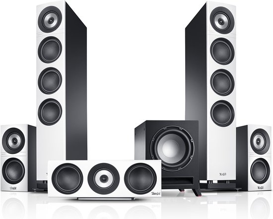 Teufel Definion 3 Surround Power Edition "5.1-Set" - High end surround set met vloerstaande speakers met gepatenteerd SCA-coaxiaal chassis voor ongekende ruimtelijkheid en brede afstraling, subwoofer , wit / zwart van Teufel