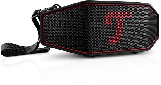 Teufel ROCKSTER CROSS 2 Draagbare Bluetooth Luidspreker voor binnen en buiten, met lange batterijduur tot 46 uur, IPX5 straalwaterdicht, stereo speaker - Black & Red van Teufel