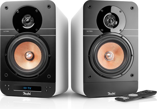 Teufel ULTIMA 25 ACTIVE - bluetooth boekenplankspeakers met geïntegreerde AV-ontvanger, Dolby Audio, DAB+ en FM-radio, bluetooth 5.0 aptX, HDMI ARC CEC, touchslider , pure white van Teufel