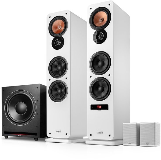 Teufel Ultima 40 ACTIVE 3 Club Edition 4.1 Bluetooth surroundsysteem met draadloze actieve achterluidsprekers en krachtige subwoofer, basreflex, ingebouwde versterker, HDMI ARC CEC‌ - wit van Merkloos