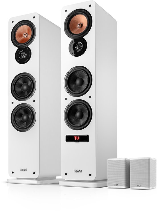 Teufel Ultima 40 AKTIV 3 Surround 4.0 actieve vloerstaande luidsprekers met draadloze actieve achterluidsprekers, Bluetooth aptX, basreflex, ingebouwde versterker, HDMI ARC CEC, USB-C - wit van Merkloos