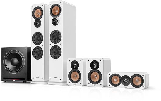 Teufel ULTIMA 40 Surround Power Edition 5.1-Set - Home cinema set met 2 vloerstaande speakers - 2 boekenplankspeakers - Centerspeaker en XXL subwoofer - wit van Teufel