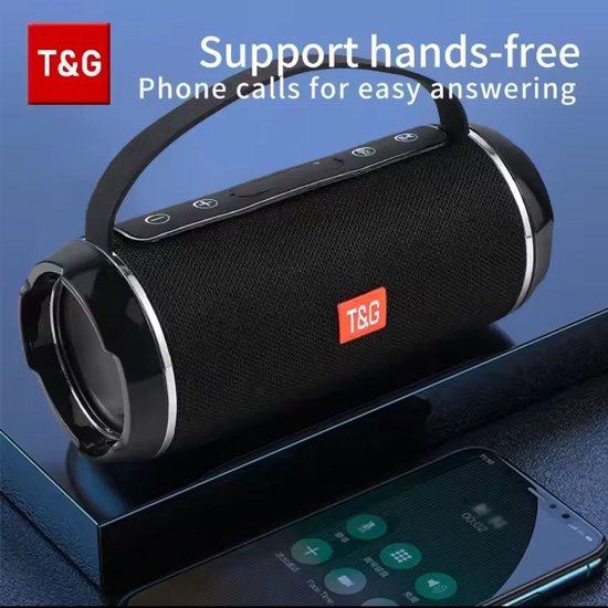 T&G Draagbare Bluetooth 5.3 Speaker – Krachtige Draadloze Outdoor Speaker met Subwoofer, FM-Radio, USB/TF, AUX – IPX5 Waterdicht – Zwart van Merkloos