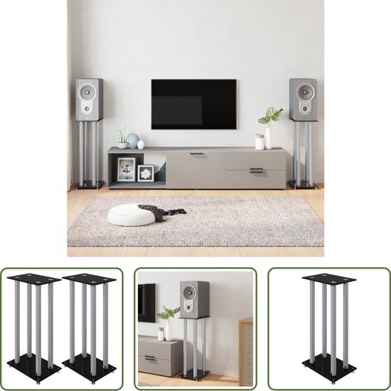 The Living Store Luidsprekerstandaard - 35 x 25 x 75 cm - Aluminium en gehard glas van The Living Store