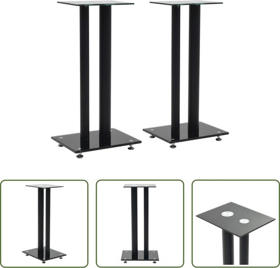 The Living Store Speakerstandaarden - Gehard glas en aluminium - 30 x 25 x 61 cm - Zwart van The Living Store