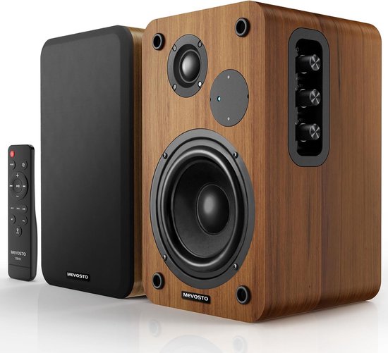 Thijox - Actieve Boekenplank Luidsprekers 36W RMS - Draadloze BT 5.4 PC Luidsprekers met 5'' Woofer, USB, AUX, RCA, Optische Ingang voor Platenspeler