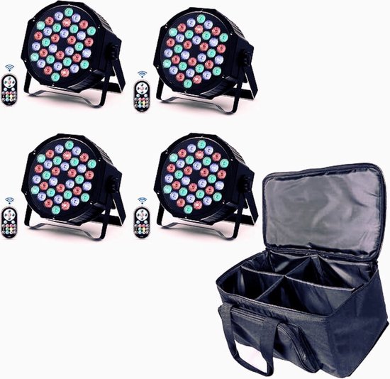 Thuys – 4x LED Par Lichten – Met Waterdichte Tas – RGB 72W – 7 Modus Lichteffecten – Met Afstandsbediening Voor Feesten