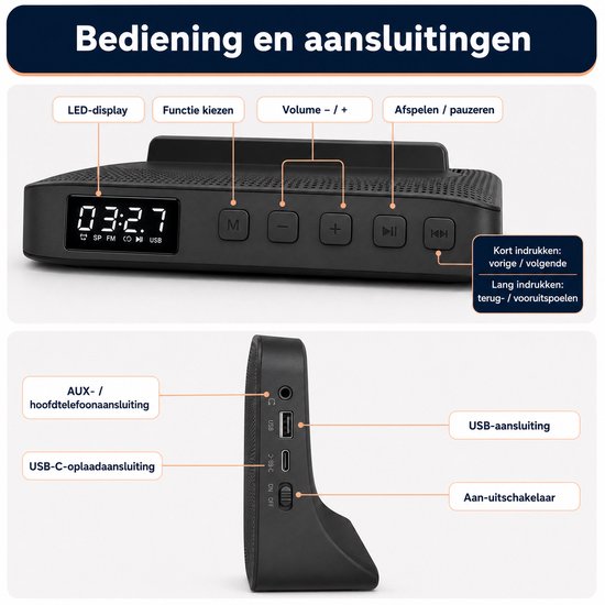 Thuys CD Speler met Bluetooth - 8-in-1 - FM Radio USB AUX - Stereo Speaker - Zwart