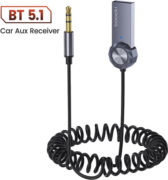 Toocki USB Bluetooth Aux Receiver Ontvanger | Bluetooth 5.1 Zender - Transmitter | BT 5.1 bluetooth USB naar 3.5mm Jack Audio voor Auto Ontvanger - transmitter Aux Draadloze Muziek Ontvanger draadloos hands free bellen Ingebouwde microfoon Carkit van Merkloos