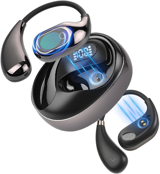Translation Earbuds Real Time, open oordopjes met Bluetooth 5.4, 144 talen vertaler, hoofdtelefoon-vertaler oordopjes met 25 uur speeltijd, perfect voor reizen en zaken.