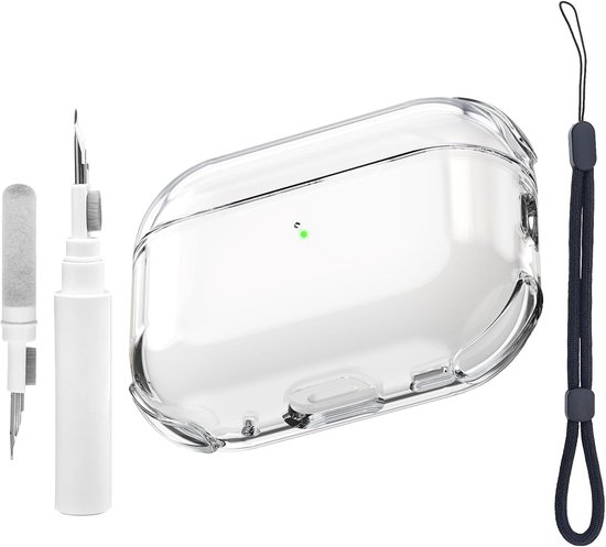 Transparante hoes compatibel met Airpods Pro 3e generatie met reinigingsset, beschermhoes compatibel met Airpods Pro 3 met polsband (Clear)