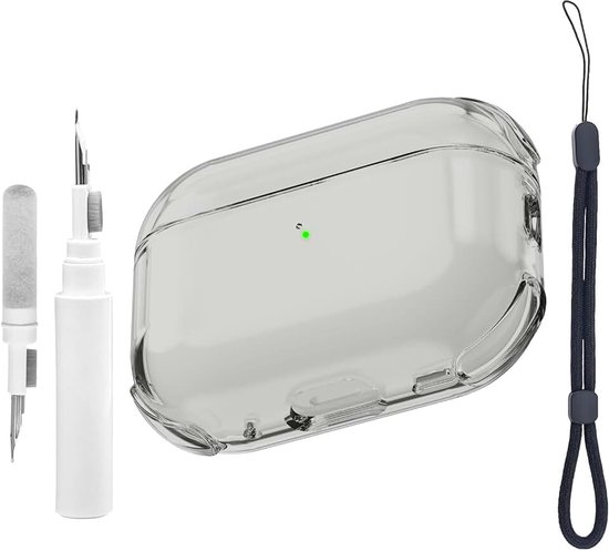 Transparante hoes compatibel met Airpods Pro 3e generatie met reinigingsset, beschermhoes compatibel met Airpods Pro 3 met polsband,ondersteuning voor draadloos opladen, schokbestendig(Zwart)