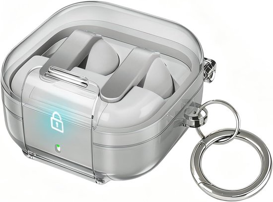 Transparante hoes compatibel met Samsung Galaxy Buds4 Pro/Galaxy Buds4 met veiligheidssluiting, Harde TPU-beschermhoes compatibel met Samsung Galaxy Buds4 Pro met karabijnhaak(zwart)