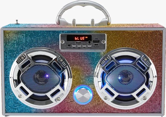 Trend Tech Brands - Swirl Bling draadloze boombox met FM-radio - kinderen - muziek - Bluetooth - Bluetooth boombox - Vintage geluidssysteem - van T