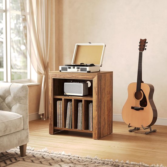 Tribesigns Platenspeler Meubel - Platenspeler-Standaard - Grote Houten Vinyl Platentafel met Ruimte voor Meer dan 100 Albums, Industriële Platenspelerstandaard voor Woonkamer, Slaapkamer, Studio, Rustiek Bruin