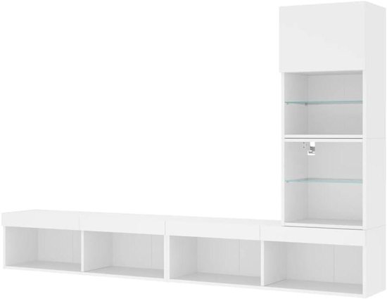 TV Wandmeubel Set - Muurkast Systeem - Woonkamer Organiseren - Met RGB LED Verlichting - 4 Delig - Wit