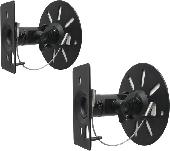 Two black speaker wall brackets for HiFi audio boxes and satellites on the wall or ceiling Model: WHB-08