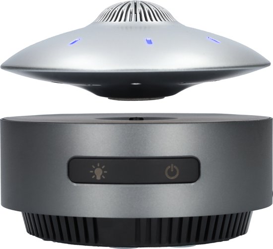 UFO BlueTooth speaker die écht zweeft door magneten! - Draadloos - Muziek box speelgoed met ingebouwde lampen - Vliegende schotel is USB-C Oplaadbaar - 14cm Diameter - Zilver en Donkergrijs van Merkloos
