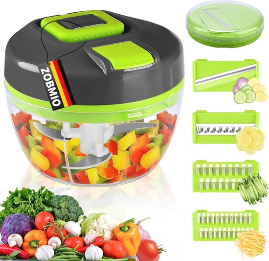 Uiensnijder met Multifunctionele Hakmolen en 4 Schachtmessen – Groente- en Fruitsnijder met Trekkoord van Sedhoom