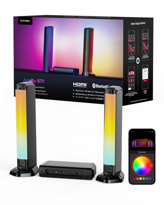 ULTIMEA 5.0-kanaals Soundbar met RGB-verlichting&App-besturing - Zwart