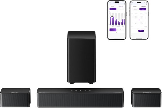 ULTIMEA 5.1 Soundbar voor tv, 410W piekvermogen, surround sound-systeem, draadloze subwoofer basversterking, app-bediening, Poseidon D60 van Ultimea