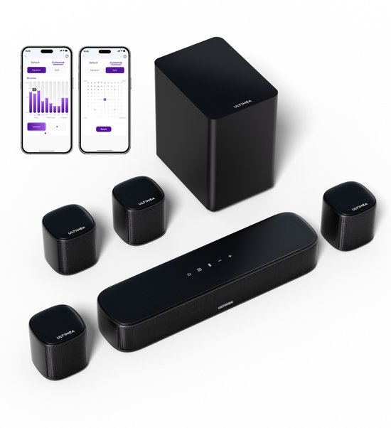 ULTIMEA 7.1-kanaals Virtuele Surround Soundbar, Piekvermogen 330W, TV Soundbar met Subwoofer en 4 Surround Speakers, Smart APP-besturing van Ultimea
