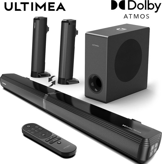 Ultimea - Apollo S60 - Soundbar - 2-in-1 - 4.1ch Soundbar voor TV - Stereo - BT 5.3 - 280W - 99dB - Afneembare soundbar - Luidsprekers - Luidsprekerkabels - Speaker - Zwart van Ultimea