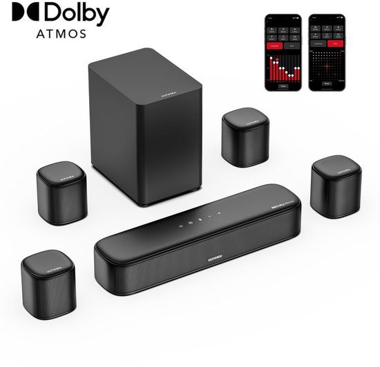 ULTIMEA Aura A60 - 350W 7.1 Soundbar voor TV met Dolby Atmos, Home Theater Technologie Bluetooth Speakers met Subwoofer & 4 Surround Speakers - Zwart van Ultimea