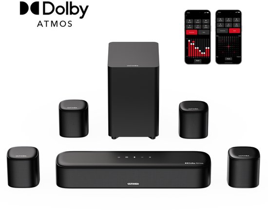 ULTIMEA Aura A60 7.1 Soundbar met Dolby Atmos – Inclusief Subwoofer en 4 Surround Speakers – Home Cinema Systeem voor TV - Zwart van Ultimea