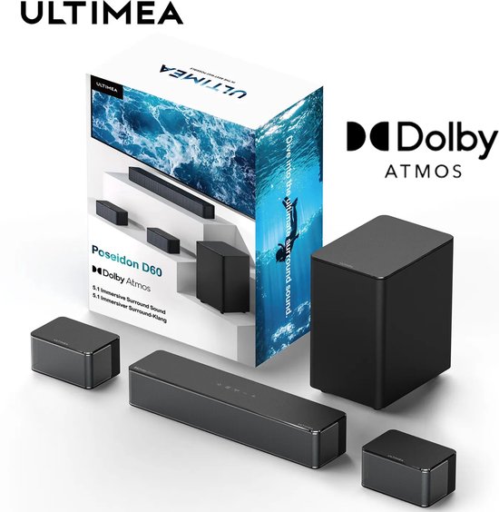 Ultimea - Poseidon D60 - Soundbar - Soundbar voor TV - Luidsprekers - Luidsprekerkabels - Speaker - 3D Surround Soundbar - 87dB - 50Hz-20KHz - Zwart van Ultimea