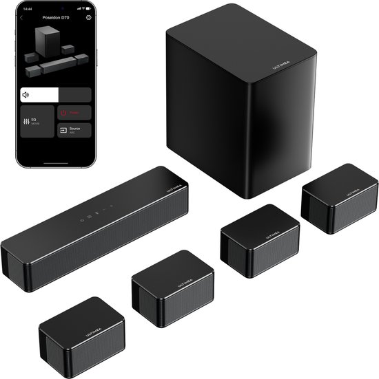 ULTIMEA Poseidon D70 7.1 Soundbar met 6,5" draadloze subwoofer en 4 surroundspeakers - Zwart van Merkloos