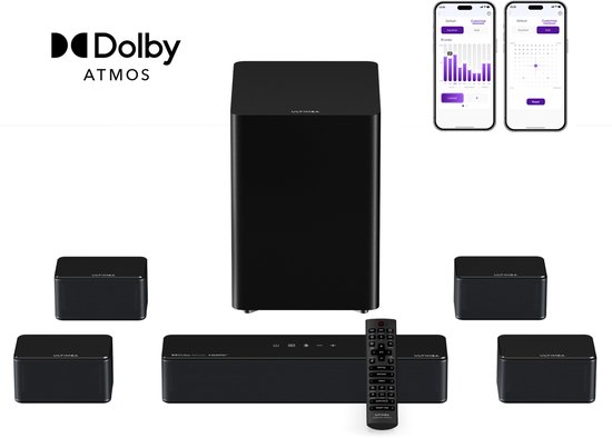ULTIMEA Poseidon D80 Boom 7.1 Sound bar voor tv met Dolby Atmos Soundbar, Draadloze Subwoofer & 4 Surround Speakers van Ultimea