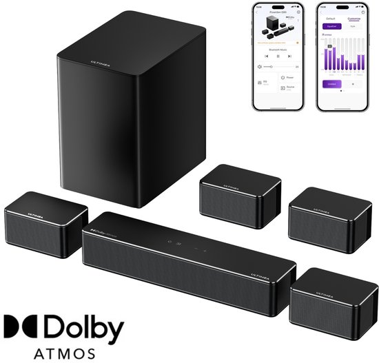 ULTIMEA Poseidon D80 Soundbar - 7.1ch Dolby Atmos, 6.5” Draadloze Subwoofer, 460W Surround Sound voor TV en Thuisbioscoop, APP-bediening - Zwart van Ultimea