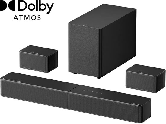 ULTIMEA Poseidon serie 5.1-kanaals Dolby Atmos soundbar met draadloze subwoofer, 312 W piekvermogen en surround-speakers voor achterin