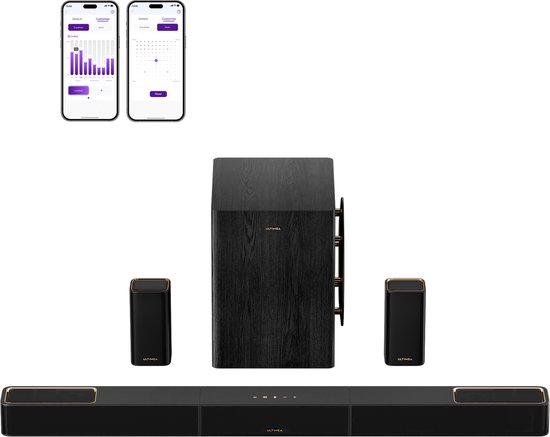 ULTIMEA Professioneel 7.1.4ch draadloos surround sound-systeem met 8" draadloze subwoofer en 2 surround speakers, Dolby Atmos TV-soundbar, BT5.4, Skywave X60 van Ultimea