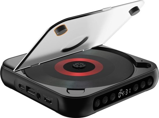 Ultradunne Bluetooth-cd-speler, Type-C snelladen, lichtgewicht en draagbaar, Bluetooth/USB multifunctionele speler, zwart. van Merkloos