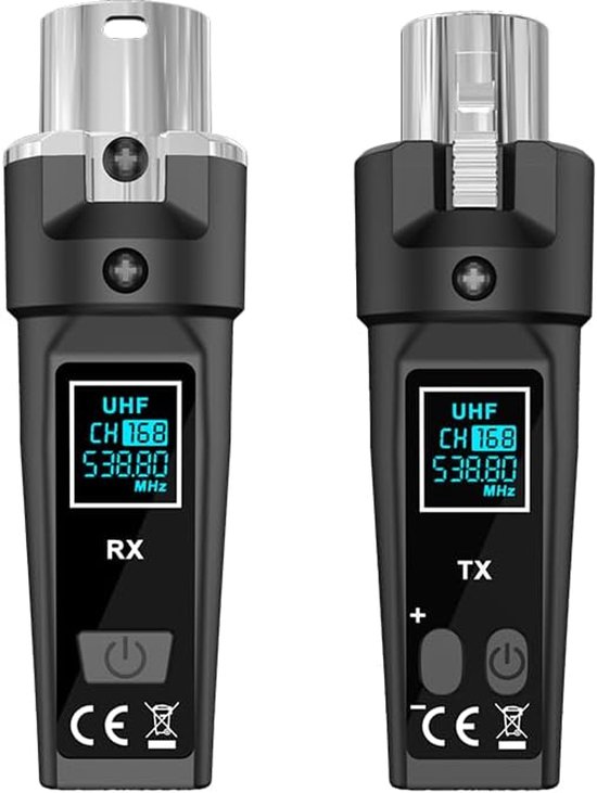 Upgrade 2,4 GHz draadloze XLR-zender en -ontvanger met ingebouwde oplaadbare lithiumbatterij voor dynamische microfoons, audiomixers, elektrische gitaren en basgitaren (1 ontvanger + 1 zender)