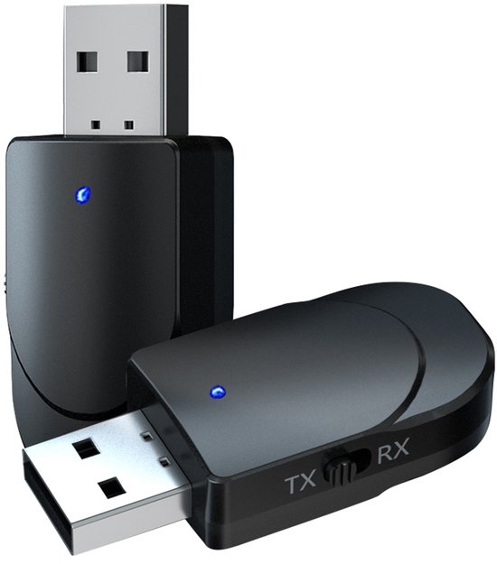 USB Bluetooth 5.0 Transmitter & Receiver - Draadloze Zender / Ontvanger met 3.5mm Jack AUX Kabel - Voor PC, TV, Speaker en Auto - zwart van Merkloos