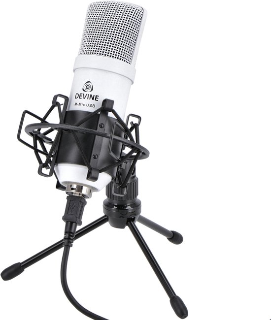 USB Condensatormicrofoon - incl. statief - Met gratis lessen - Devine M-Mic USB W - Wit