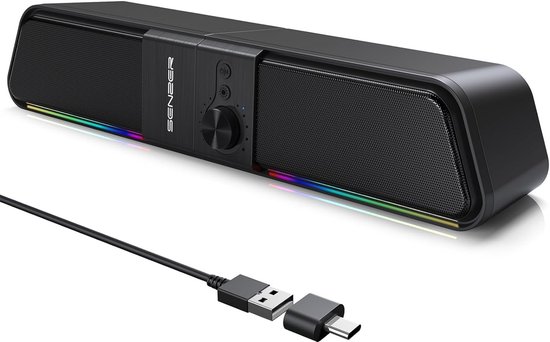 USB Powered Flowing LED Gaming Soundbar PC Luidspreker voor Laptop en Desktop Monitor van Merkloos